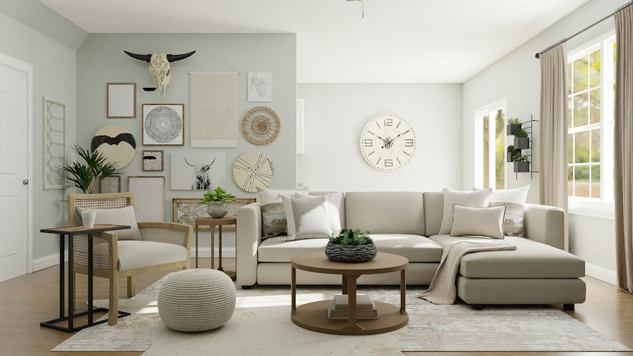 Living room with layered textures and fresh paint